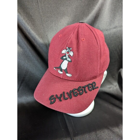 VTG 1991 Warner Bros Studio Maroon Hat Cap Sylvester The Cat Embroidered Sz Smal - Picture 1 of 8